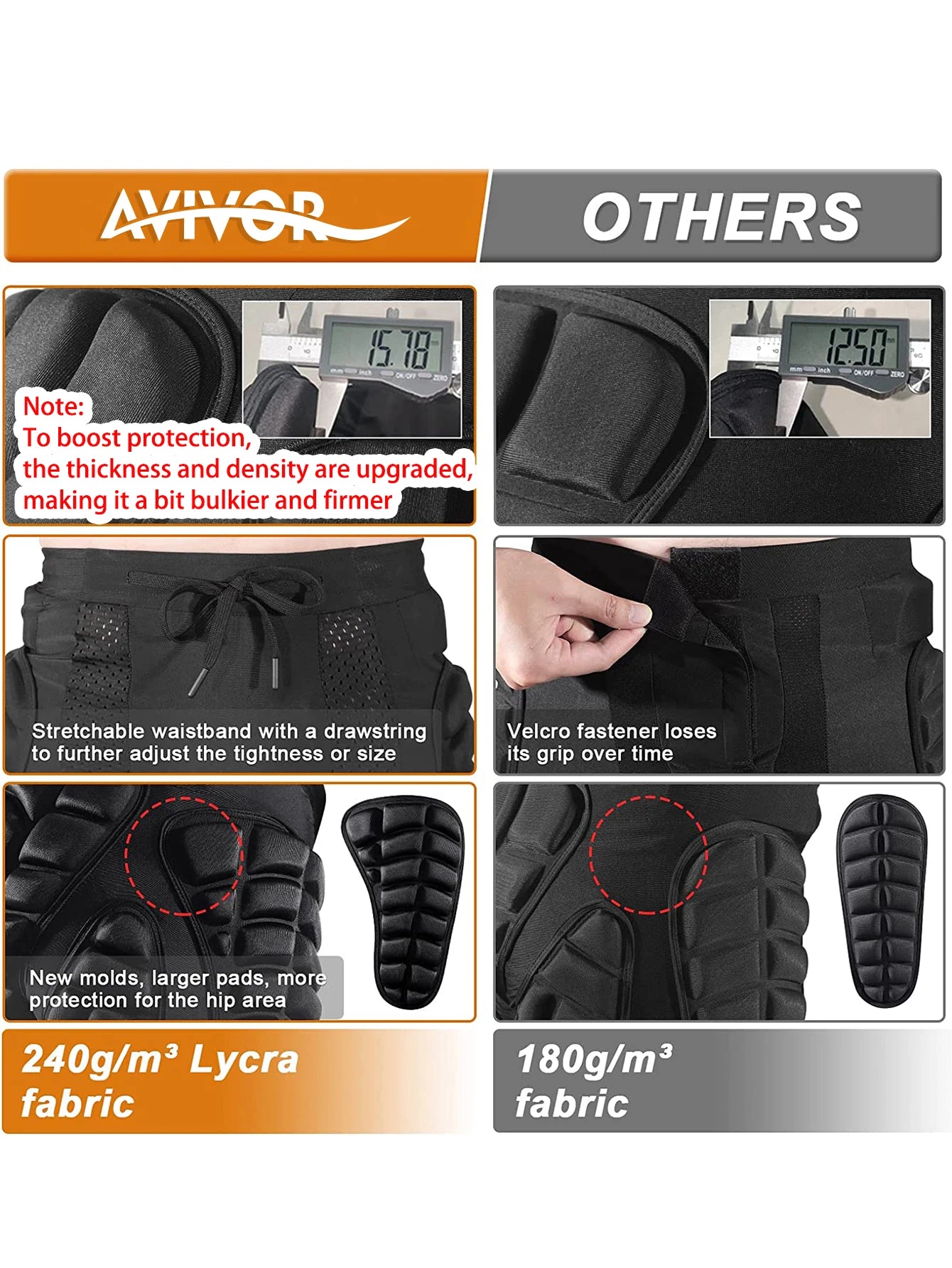 AVIVOR - Short De Protection Rembourré, Ski, Skate, Roller